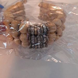 NEW!!! Wood Bead and Silver Bangle Bracelet
